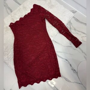 Tobi One Shoulder Burgundy Lace Dress
